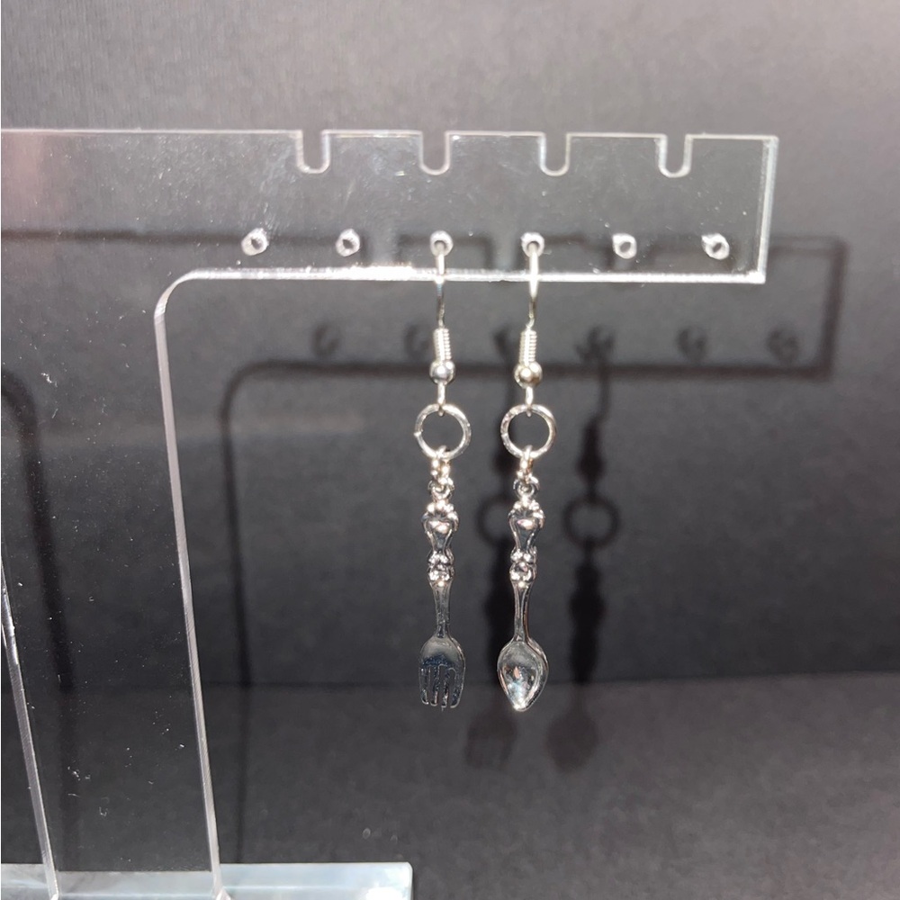 Elegant Silver Fork and Spoon Earrings